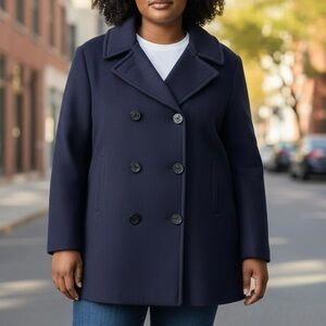 Talbots Pure Wool Pea Coat Purple Double Breasted Mid Length Classic